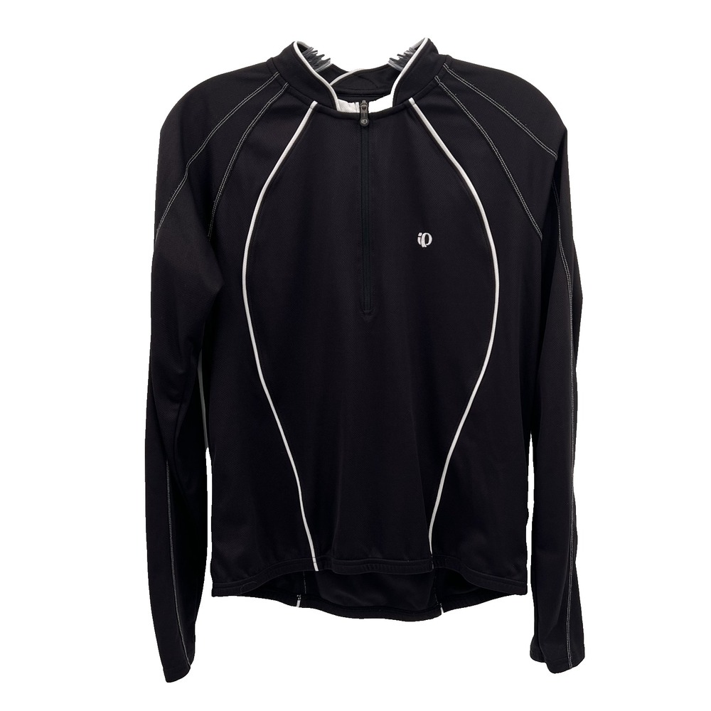 PEARL IZUMI Women's L Black Long-Sleeve 1/2-Zip Cycling Jersey Shirt Embroidered